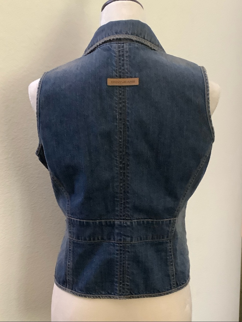 Dkny Dark Blue Denim Tailored Vest with Frayed Trim - Picture 2 of 4
